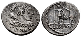 Cornelius. Pub Cornelius Lentulus Marcellinus. Denarius. 100 BC. Auxiliary mint of Rome. (Ffc-618). (Craw-329/1b). (Cal-479). Anv.: Bust of young Herc...