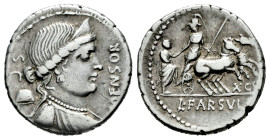 Farsuleius. L. Farsuleius Mensor. Denarius. 75 BC. Rome. (Ffc-706). (Craw-no cita). (Cal-577). Anv.: Diademed and draped bust of Liberty right, S.C be...