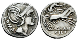 Flaminius. Lucius Flaminius Cilo. Denarius. 109-108 BC. Norte de Italia. (Ffc-708). (Craw-302/1). (Cal-579). Anv.: Head of Roma right, X below chin, R...