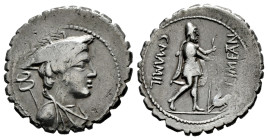 Mamilius. C. Mamilius Limetanus. Denarius. 82 BC. Auxiliary mint of Rome. (Ffc-835). (Craw-362/1). (Cal-920). Anv.: Bust of Mercury right, caduceus be...