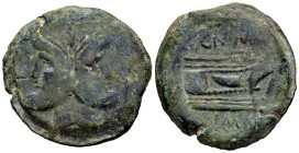 Cnaeus Pompey Junior. Unit. 46-45 BC. Corduba (Córdoba). (Craw-471/1). (BMCRR Spain-84). (RPC-I 846). Anv.: Laureate head of Janus. Rev.: Prow right; ...