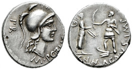 Pompeius Magnus. Cn. Pompeius Magnus y M. Poblicius. Denarius. 46-45 BC. Hispania. (Ffc-1). (Craw-469/a). (Cal-1146 (Poblicita)). Anv.: M. POBLICI. LE...