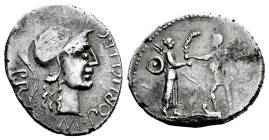 Pompeius Magnus. Cn. Pompeius Magnus y M. Poblicius. Denarius. 46-45 BC. Hispania. (Ffc-1). (Craw-469/a). (Cal-1146). Anv.: M. POBLICI. LEG. PRO. PR. ...