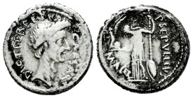 Julius Caesar. P. Sepullius Macer. Denarius. 44 BC. Rome. (Ffc-30). (Craw-480/9). (Cal-1263). Anv.: CAESAR DICT. PERPETVO his laureate head right. Rev...