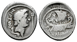 Sextus Pompeius. Q. Nasidius. Denarius. 44-43 BC. Massilia. (Ffc-30). (Craw-483/2). (Sydenham-1350). Anv.: NEPTVNI. behind head of Pompey the Great ri...