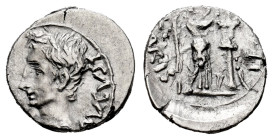 Augustus. Quinarius. 25-23 BC. Emerita Augusta (Mérida). (Ric-I 1b). (Rsc-387). Anv.: AVGVST, bare head to left. Rev.: (P C)ARISI LEG, Victory standin...