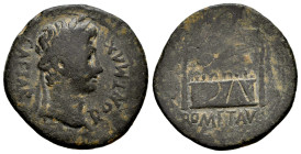 Augustus. Unit. 10-7 BC. Lugdunum. (Ric-I 230). (C-240). (Bmcre-550). Anv.: CAESAR PONT MAX, laureate head to right. Rev.: Front elevation of the Alta...