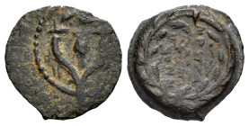Judaea. John I Hyrkanos. Prutah. 135-104 BCE. Jerusalem. Hasmoneans. (Meshorer-Grupo A). (Hendin-1132). (Hgc-10.625). Anv.: Double cornucopiae; pomegr...