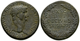 Claudius. Sestertius. 51-50 AD. Rome. (Ric-I 112). (Bmcre-185). (C-38). Anv.: TI CLAVDIVS CAESAR AVG P M TR P IMP P P, laureate head to right. Rev.: E...
