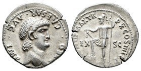Nero. Denarius. 63-64 AD. Rome. (Ric-41). (Bmcre-47). (Rsc-233). Anv.: NERO CAESAR AVG IMP, bare-headed bust to right. Rev.: PONTIF MAX TR P X COS III...