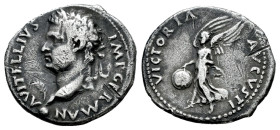 Vitellius. Denarius. January - June AD 69. Tarraco. (Ric-36). (Bmcre-92). Anv.: A VITELLIVS IMP GERMAN, laureate head left, globe at point of bust; pa...