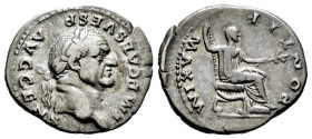 Vespasian. Denarius. 73 AD. Rome. (Ric-II 2 545). (Bmcre-19). (Rsc-387). Anv.: IMP CAES VESP AVG CEN, laureate head to right. Rev.: PONTIF MAXIM, Vesp...