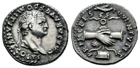 Domitian. Denarius. 79 AD. Rome. Struck under Vespasian. (Ric-1081). (Bmcre-269). (Rsc-393). Anv.: CAESAR AVG F DOMITIANVS COS VI, laureate head to ri...