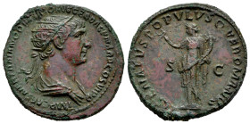 Trajan. Dupondius. 114-117 AD. Rome. (Ric-II 674). (Woytek-535v). (Bmcre-1027). Anv.: IMP CAES NER TRAIANO OPTIMO AVG GER DAC P M TR P COS VI P P, rad...