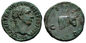 Trajan. Thrace. AE 18. 98-117 AD. Deultum. (Jurukova-1). (Varbanov-2018). (RPC-III 743). Anv.: IMP CAE NER TRA AVG GER P M TR P COS III PP, laureate h...