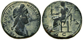 Sabina. Sestertius. 128-136 AD. Rome. (Ric-1036). Anv.: SABINA AVGVSTA HADRIANI AVG P P, diademed and draped bust right, with hair in a long plait. Re...