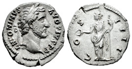 Antoninus Pius. Denarius. 145-161 AD. Rome. (Ric-129). (Seaby-226). Anv.: ANTONINVS AVG PIVS P P. laureate head to right. Rev.: COS III. Concordia sta...
