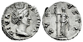 Faustina Senior. Denarius. 147 AD. Rome. (Spink-4584). (Ric-362). (Seaby-104). Rev.: AVGVSTA. Ceres standing facing holding long torch and raising ski...