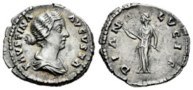 Faustina Junior. Denarius. 161-164 AD. Rome. (Ric-III 674). (Bmcre-87). (Rsc-85). Anv.: FAVSTINA AVGVSTA, draped bust to right. Rev.: DIANA LVCIF, Dia...