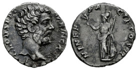 Clodius Albinus. Denarius. 193 AD. Rome. (Spink-6144). (Ric-7). (Seaby-48). Rev.: MINER PACIF COS II. Minerva standing left, holding olive branch, shi...