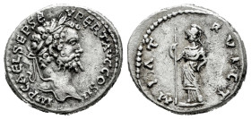 Septimius Severus. Denarius. 193-211 AD. Emesa. (Ric-408/9 var. rev.). Anv.: IMP CAE L SEP SEV PERT AVG COS II. Laureate head right. Rev.: MINER VICT....
