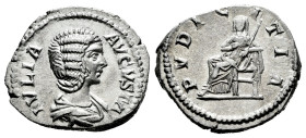 Julia Domna. Denarius. 196-211 AD. Rome. (Ric-IV 575). (Bmcre-72). (Rsc-170). Anv.: IVLIA AVGVSTA, draped bust to right. Rev.: PVDICITIA, Pudicitia se...
