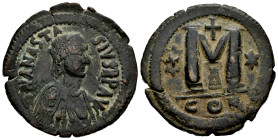 Anastasius I. Follis. 498-518 AD. Constantinople. (Doc-23g). (Mib-27). (Sear-19). Anv.: D N ANASTASIVS P P AVG Diademed, draped and cuirassed bust of ...
