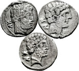 Lot of 3 coins from Ancient Hispania. Bolskan denarius (Abh-1911), one of them Palenzuela type. Ar. TO EXAMINE. Choice F/Almost VF. Est...200,00. 

...