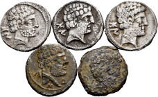 Turiaso. Lot of 5 Iberian denarii, 3 from Bolskan, 1 from Arsaos (lined) and 1 from Turiaso (lined). TO EXAMINE. Choice F/Almost VF. Est...200,00. 
...