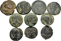 Lot of 10 bronzes from the Ancient, 7 Iberian and 3 Roman. TO EXAMINE. Almost VF/VF. Est...400,00. 

Spanish description: Lote de 10 bronces del Mun...