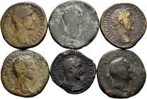 Lot of 6 sestertii from the Roman Empire, Vespasian, Antoninus Pius (2), Gordian III, Domitian and Marcus Aurelius. TO EXAMINE. Almost F/Choice F. Est...