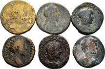 Lot of 6 sestertii of the Roman Empire, Hadrian, Gordian III (2), Septimius Severus, Marcus Aurelius, Sabine. Almost F/Choice F. Est...200,00. 

Spa...