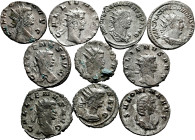 Lot of 10 coins from the Roman Empire. Antoninians of the Emperors Gallien, Salonina and Valerian I, with a great variety of reverses and mints. Inclu...