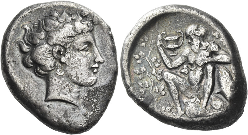 Naxos
Tetradrachm circa 410-405, AR 16.75 g. [ΝΑΞΙΩΝ] Wreathed head of Dionysus...