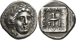 Macedonia, Amphipolis
Tetradrachm circa 355-354, AR 14.4 g. Laureate head of Apollo with drapery around neck facing slightly r. Rev. AM-ΦIΠ-OΛI-TΩN w...