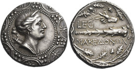Macedonia, under the Romans
Tetradrachm, Amphipolis or Thessalonica circa 148-147, AR 16.84 g. Diademed head of Artemis r. with quiver over shoulder ...