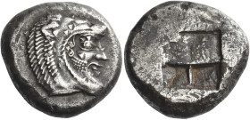 Dicaea
Distater circa 490-480, AR 19.29 g. Bearded head of Heracles r., wearing lion skin. Rev. Quadripartite incuse square with uneven surfaces. Svo...