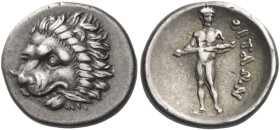 The Oitaioi
Hemidrachm, Herakleia Trachinia circa 360-340, AR 2.82 g. Lion’s head l., with spear in its jaws. Rev. ΟΙΤΑΩΝ Heracles standing facing, h...