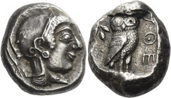 Attica, Athens
Tetradrachm circa 500-480, AR 17.50 g. Head of Athena r., wearing crested Attic helmet and earring. Rev. AΘΕ Owl standing r. with clos...