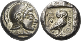 Attica, Athens
Tetradrachm, contemporary imitation circa 500-480, AR 17.87 g. Head of Athena r., wearing crested Attic helmet and earring. Rev. AΘΕ O...