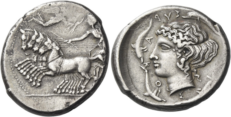 Syracuse
Tetradrachm, unsigned dies by Eumenos circa 415-410, AR 17.23 g. Chari...