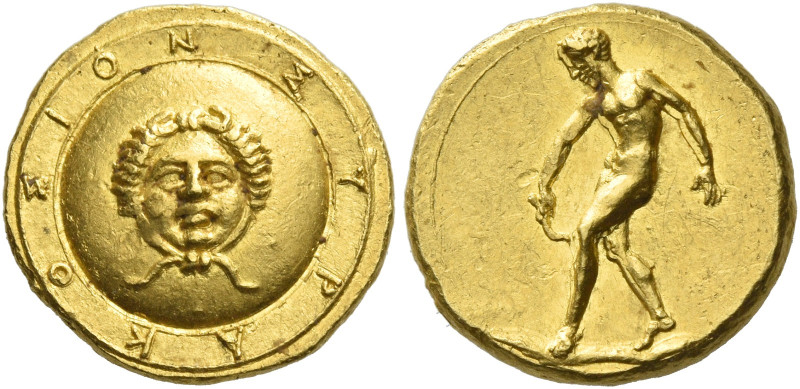 Syracuse
Tetralitron circa 406, AV 3.48 g. ΣΥΡΑΚΟΣΙOΝ Circular shield decorated...