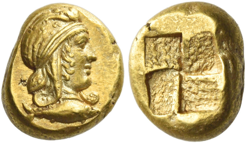 Mysia, Cyzicus
Hecte circa 450-330, EL 2.66 g. Head of Attis r., wearing Phrygi...