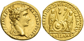 Octavian as Augustus, 27 BC – 14 AD
Aureus, Lugdunum circa 2 BC - 4 AD, AV 7.88 g. CAESAR AVGVSTVS – DIVI F PATER PATRIAE Laureate head r. Rev. AVGVS...