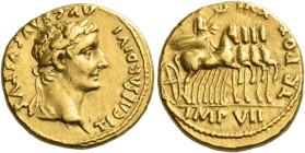 Tiberius augustus, 14 – 37
Aureus 15-16, AV 7.95 g. TI CAESAR DIVI – AVG F AVGVSTVS Laureate head r. Rev. TR POT XVI Tiberius standing in slow quadri...