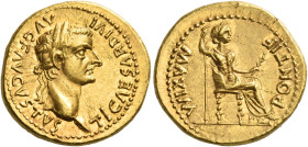 Tiberius augustus, 14 – 37
Aureus, Lugdunum 14-37, AV 7.82 g. TI CAESAR DIVI – AVG F AVGVSTVS Laureate head r. Rev. PONTIF – MAXIM Draped female figu...