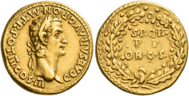 Gaius, 37 – 41
Aureus, Lugdunum 40, AV 7.73 g. C·CAESAR·AVG·PON·M·TR·POT·III·COS·III Laureate head r. Rev. S·P·Q·R / P·P / OB·C·S within oak wreath. ...