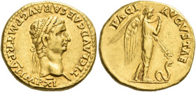 Claudius augustus, 41 – 54
Aureus 46-47, AV 7.70 g. TI CLAVD CAESAR AVG P M TR P VI IMP XI Laureate head r. Rev. PACI – AVGVSTAE Pax-Nemesis advancin...
