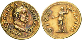 Galba, 68-69
Aureus July 68-January 69, AV 7.29 g. IMP SER GALBA – CAESAR AVG Laureate and draped bust r. Rev. DIVA – AVGVSTA Livia, draped, standing...