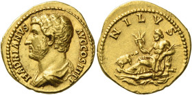Hadrian augustus, 117 – 138
Aureus circa 130-133, AV 7.18 g. HADRIANVS – AVG COS III P P Bare-headed and draped bust l. Rev. NILVS Nilus reclining l....